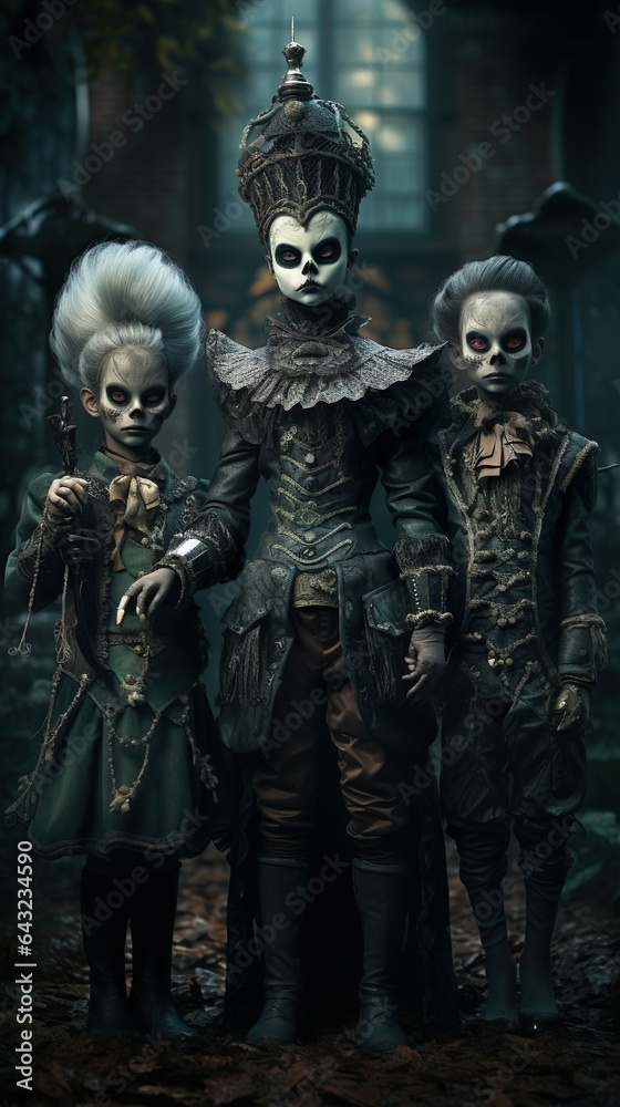 Trick-or-treaters in elaborate costumes Trick-or-treaters in elaborate costumes