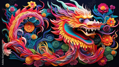 multicolored illustration of chinese dragon symbol new year