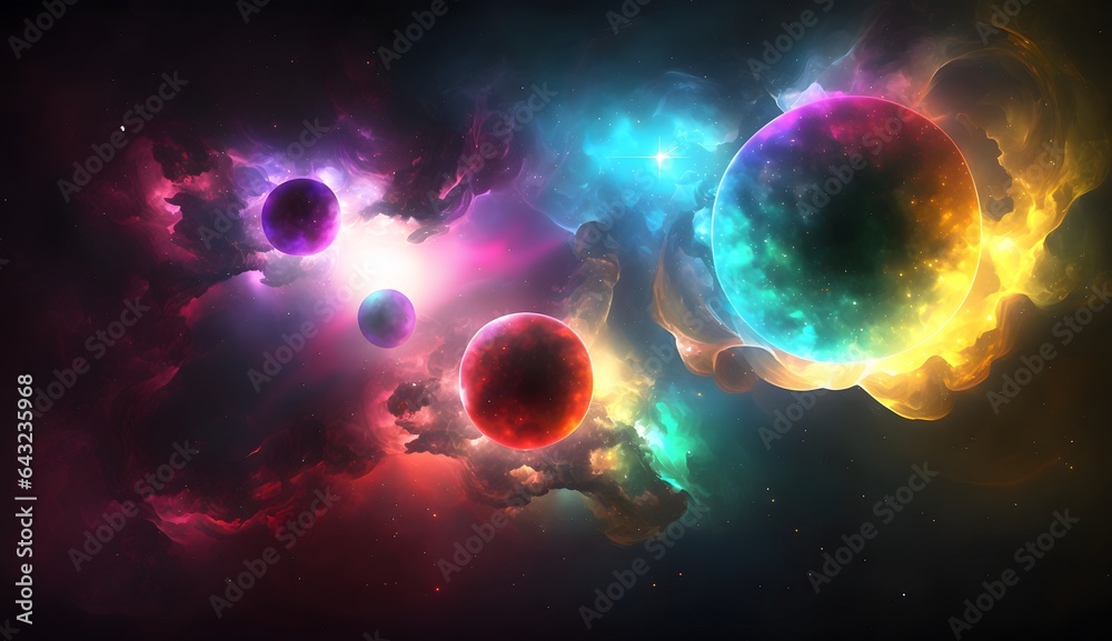 Three dimensional planet floating in outer space. Universe and space with stars