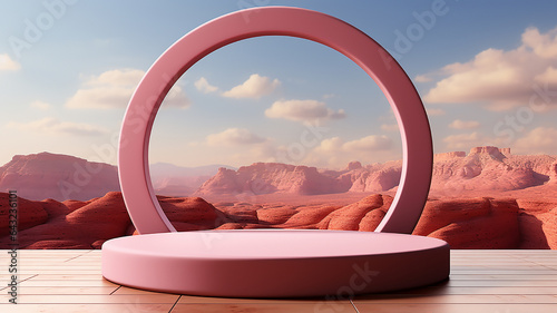 3d Architecture pedestal table or podium stand in pink interior design for display product 