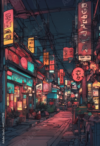 Street of Tokyo Anime Style City Art © Levi