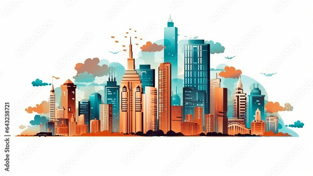 Fototapeta premium Modern City illustration isolated at white with Success in business.