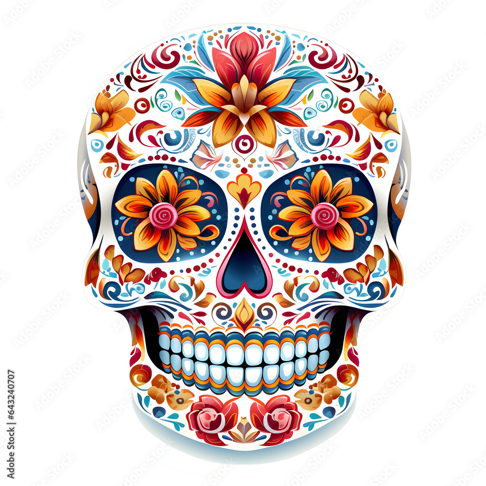 Sugar skull for Cultural Day of the Dead (Día de Muertos) Mexican and Spanish celebration concept. Generative ai. 