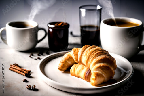 croissant serving with hot coffee