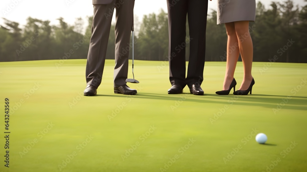 Obraz premium Golf course with beautiful sky. Scenic panoramic view of golf fairway, business club