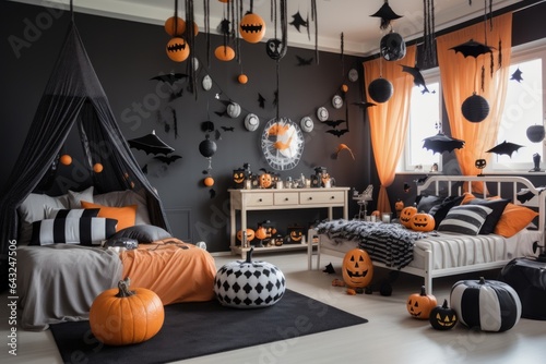 Bedroom decorated for Halloween