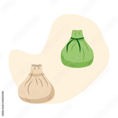 Chinese dim sum colored. Delicious Asian food Traditional. Dumpling on Steamed Vector illustration.