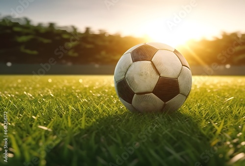 The ball on the grass football field. © bravissimos