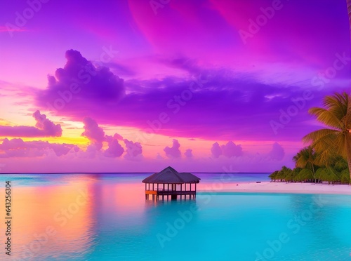 tropical island at sunset