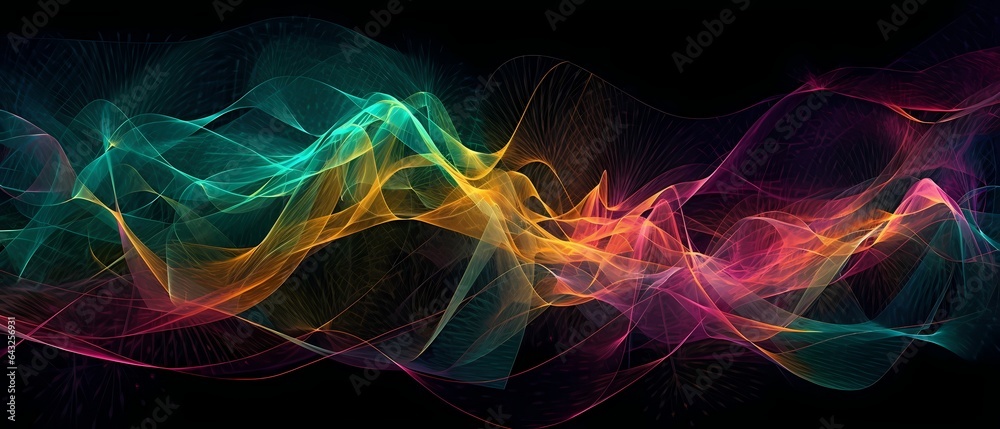 Abstract wave lines flowing dynamic in colorful spectrum colors isolated on black background for concept of modern.