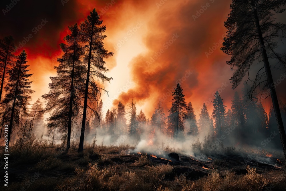 Fototapeta premium the fire burning through pine trees in yellowstone national park on friday, july 6, 2019 photo by steve sisfeld