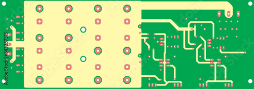 Electric background. Vector pcb pattern. 
Printed circuit board of an electronic 
device with
conductors and contact pads placed on it. 
Engineering drawing