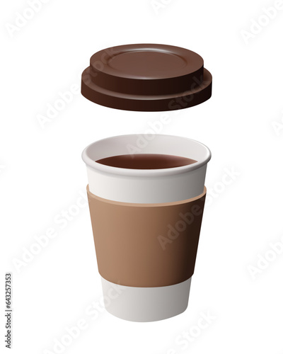 3d realistic Papper coffee Cup with plastic lid. Takeaway coffee or tea to go or delivery concept. Vector illustration isolated on white background.