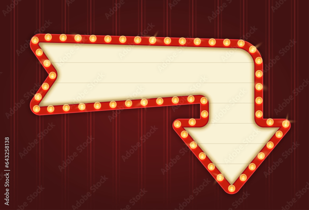 Retro Lightbox in Curved Arrow Shape Pointing Down Template With Red Border