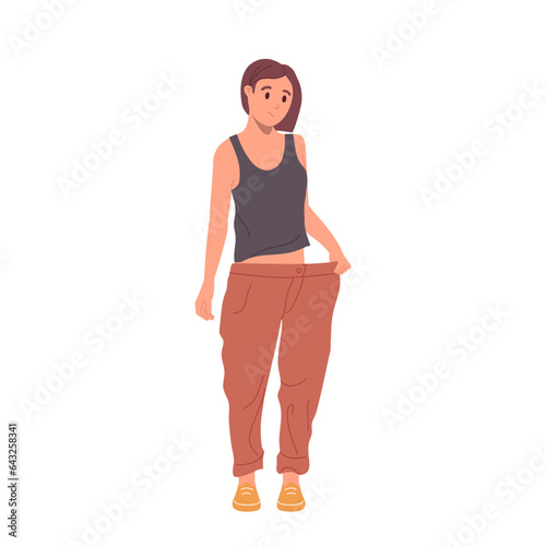 Unhappy young woman character suffering from anorexia unintentional weight loss as diabetes symptom