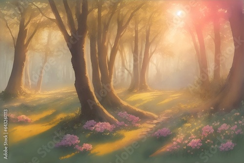 Morning in the forest. AI generated illustration © vector_master