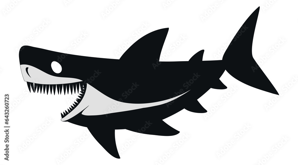 Fototapeta premium Black silhouette of a dangerous shark. Vector icon on a gray background