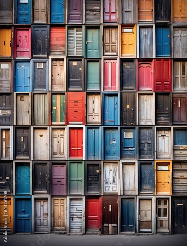 many colorful doors on the side of a building in new york