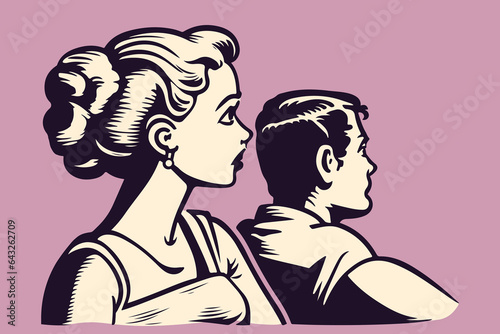 vintage cartoon illustration of a couple looking up