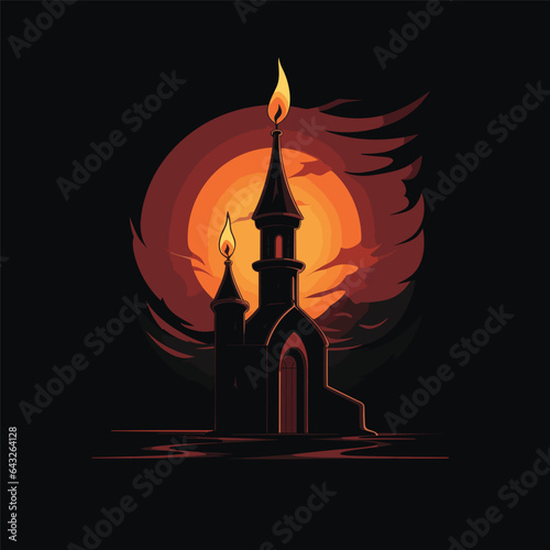 Church candle in the dark background vector illustration