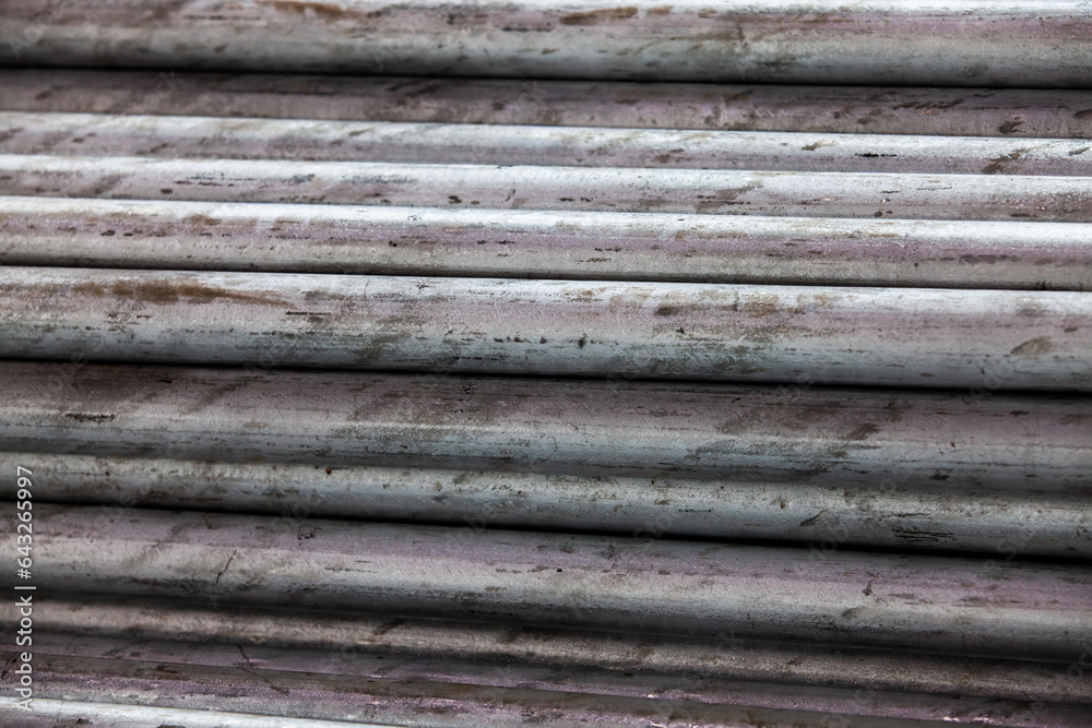 Zinc galvanized steel pipes closeup