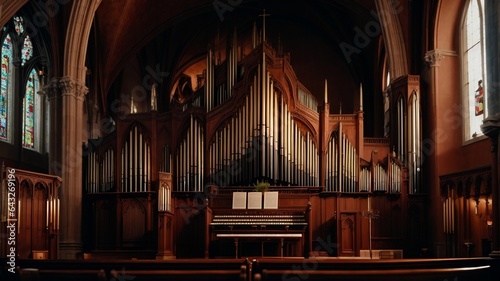The Majestic Pipe Organ and Stained Glass Windows in a Magnificent Church