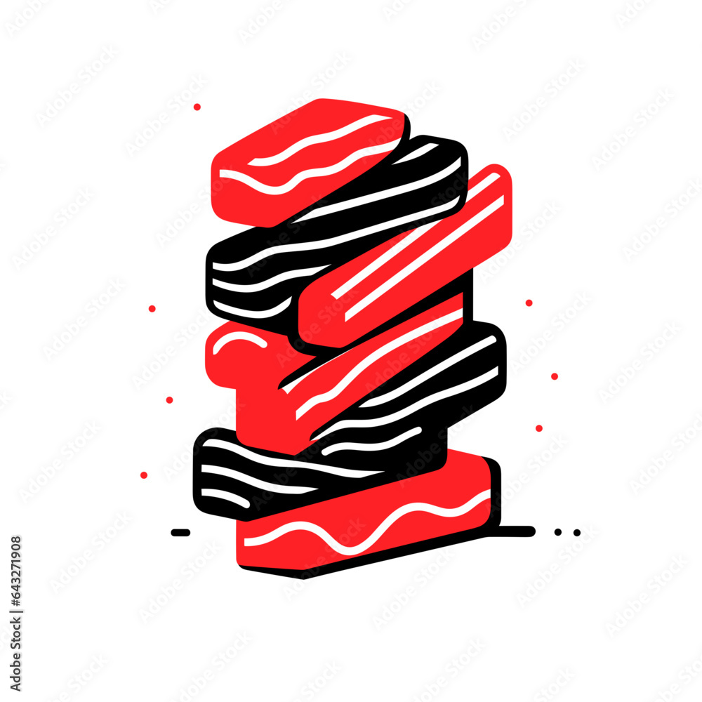 Licorice vector icon in minimalistic, black and red line work, japan