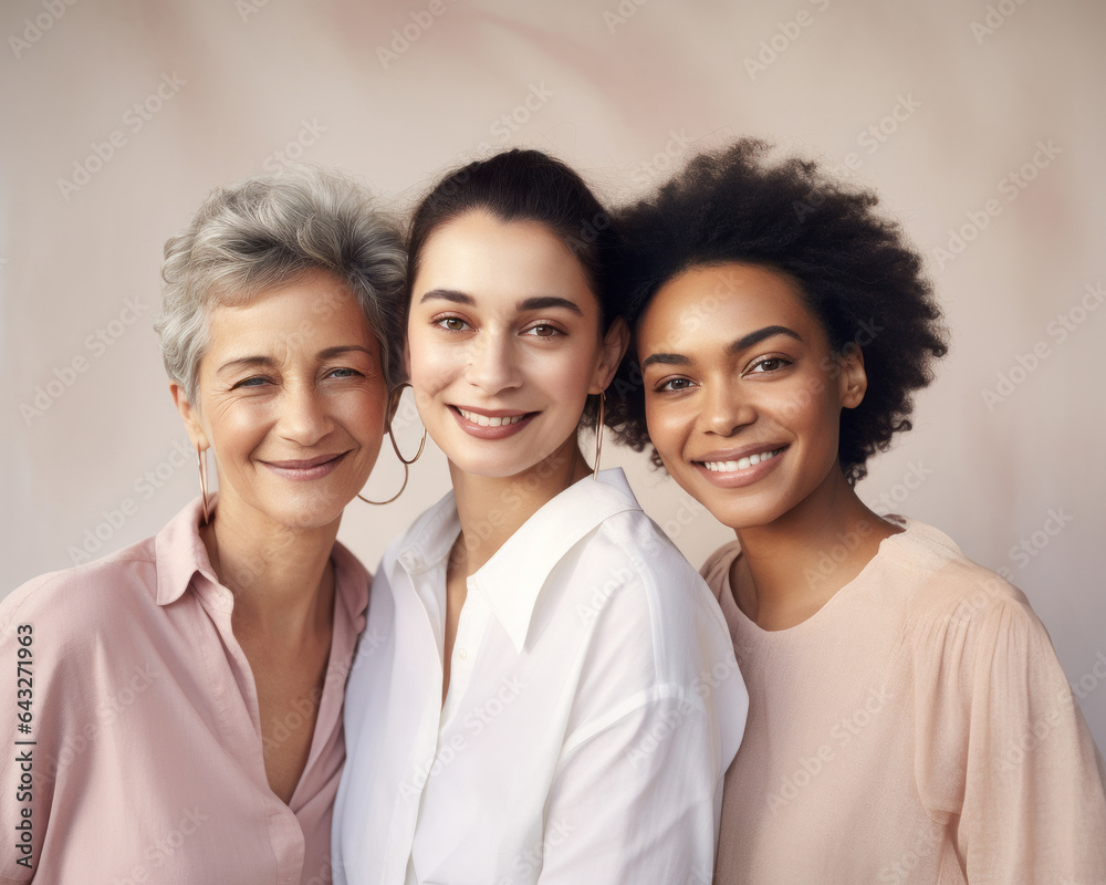 Beauty and unity, this diverse group of beautiful women of all skin tones and races together posing in the skin care ad campaign. A multiracial diverse group of women, inclusivity body positivity. Beauty and unity, this diverse group of beautiful women of all skin tones and races together posing in the skin care ad campaign. A multiracial diverse group of women, inclusivity body positivity.