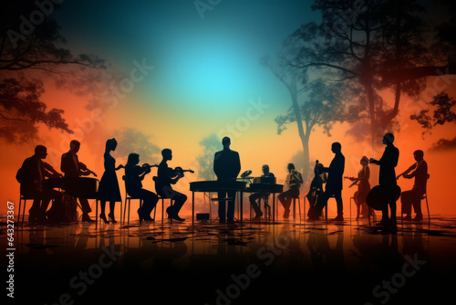 Silhouette of a symphony orchestra photo