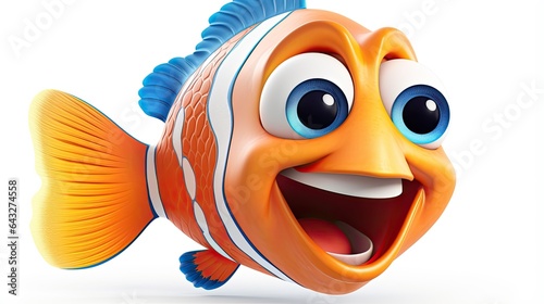 3d cartoon cute fish orange blue isolated on white background