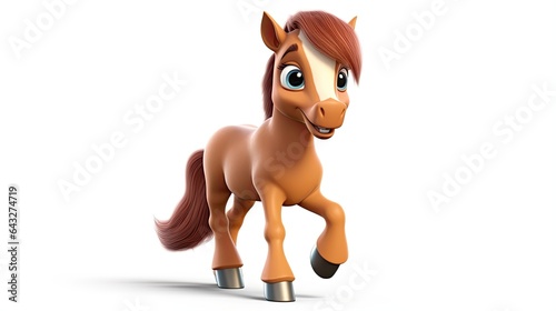Cute animation 3d cartoon horse character smiling on white background