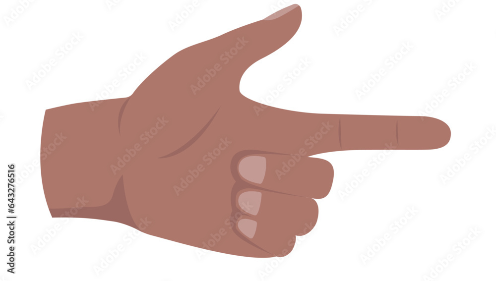 Pointing black hand vector - Illustration of human hand and finger that points forward to the right. Isolated flat design on white background