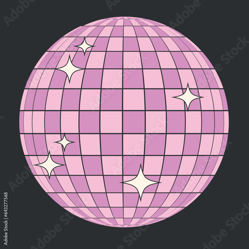 Disco ball Christmas clipart illustration retro groovy hand drawn style element. 70s, 80s groovy posters, retro print for greeting card, T shirt print, poster, and gift design. Vector illustration