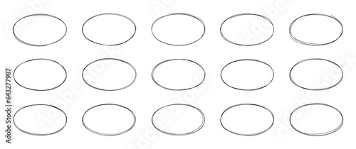 Set of hand drawn oval frames. Ellipses in doodle style. Ovals to highlight parts of text or important objects. Circle scribble frames collection isolated on white background. Vector sketch