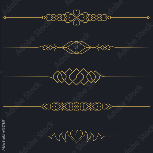 Gold Luxury Premium Wedding Decoration Lines Isolated Element. Vector illustr...