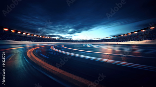 Spectacular Night Race: Curved Racetrack Illuminated with Blur Ai Generative