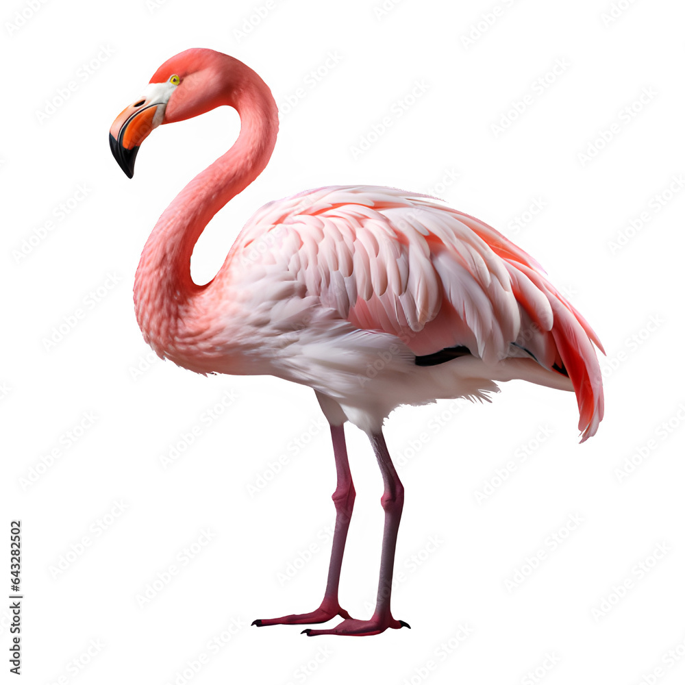 Obraz premium pink flamingo bird isolated on transparent background ,exotic flamingo cut out png ,generative ai