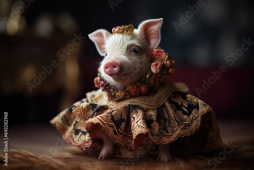 Baby pig in baroque dress 