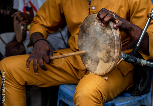 Traditional drums used to entertain devotes that participate at the annual Osun Osogbo Festival in Osun, Nigeria: West of Nigeria on Friday, August 11, 2023.