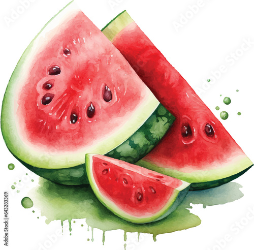 Watercolor illustration of three slices of watermelon