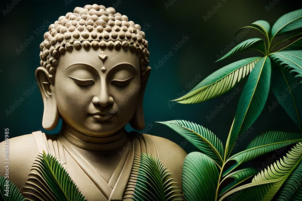buddha statue with leaves