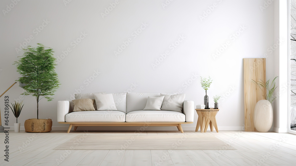 Bright living room interior with white empty wall Bright living room interior with white empty wall