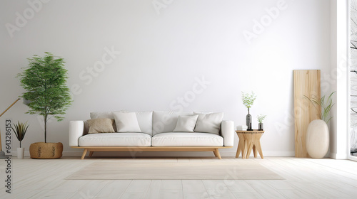 Bright living room interior with white empty wall © ASA Creative