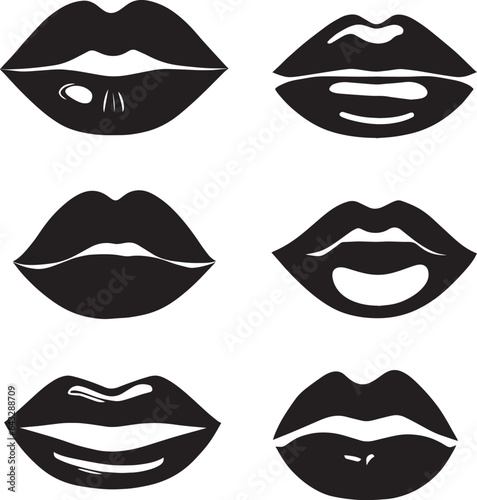 Female Lip vector art illustration set of group black color