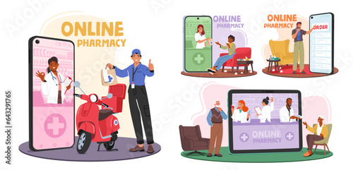 Characters Use Online Pharmacy Services, Offering A Wide Range Of Medications And Healthcare Products