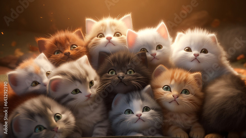 Cute cat baby bunch painting animated kitten wallpaper photo Ai generated art