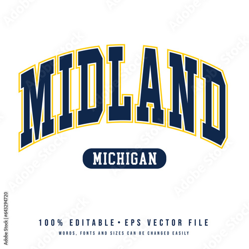 Midland text effect vector. Vintage editable college t-shirt design printable text effect vector	 photo