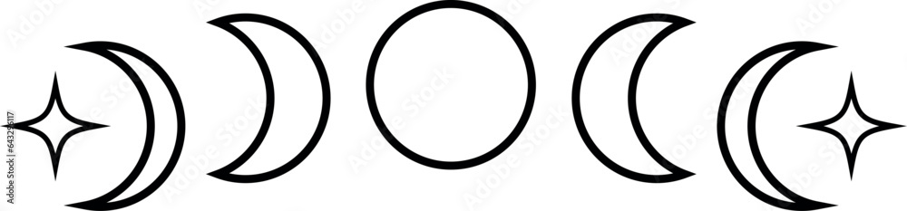 Moon celestial black line art icon. Moon phases. Moon celestial black line art icon. Moon phases.