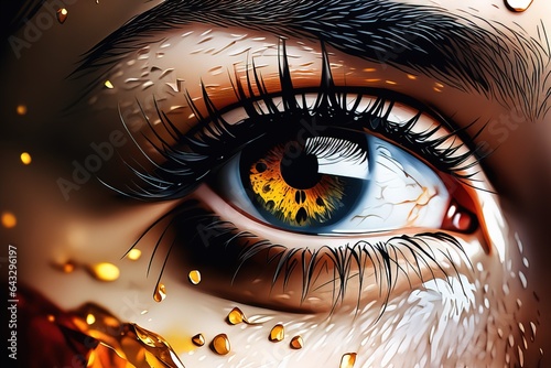 beautiful girl with eyebeautiful girl with eyeeye with drops of rain photo