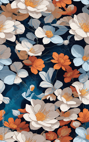 Small Flowers. Seamless Pattern with Cute Daisy Flowers and Pansies. Pretty Texture in Country Style for Cloth, Textile, Wallpaper. Vector Spring Rapport. generative AI